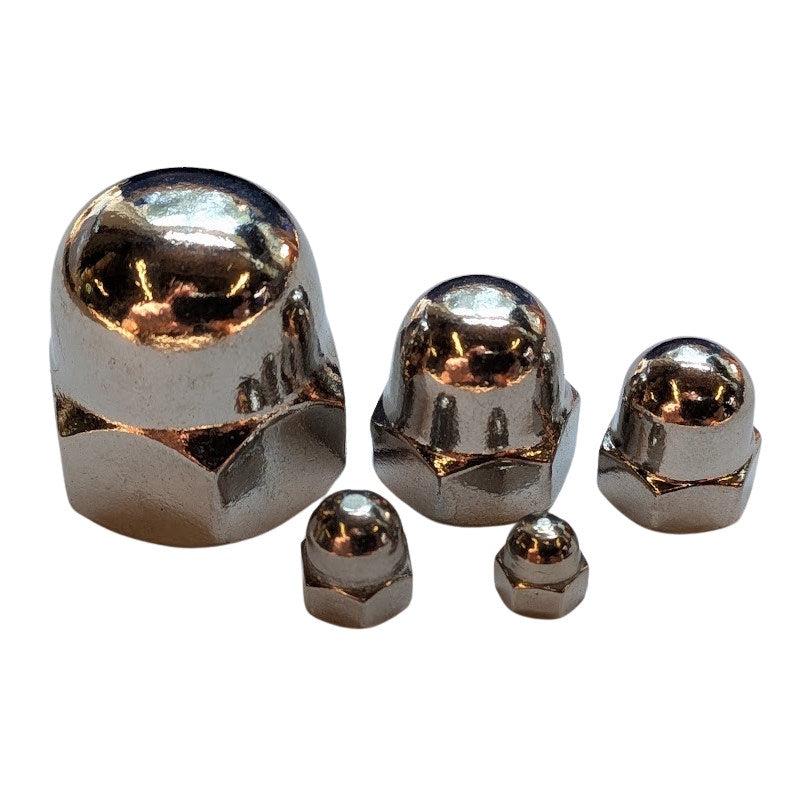 Five Domed Acorn / Cap Nuts in 316/A4 Stainless Steel