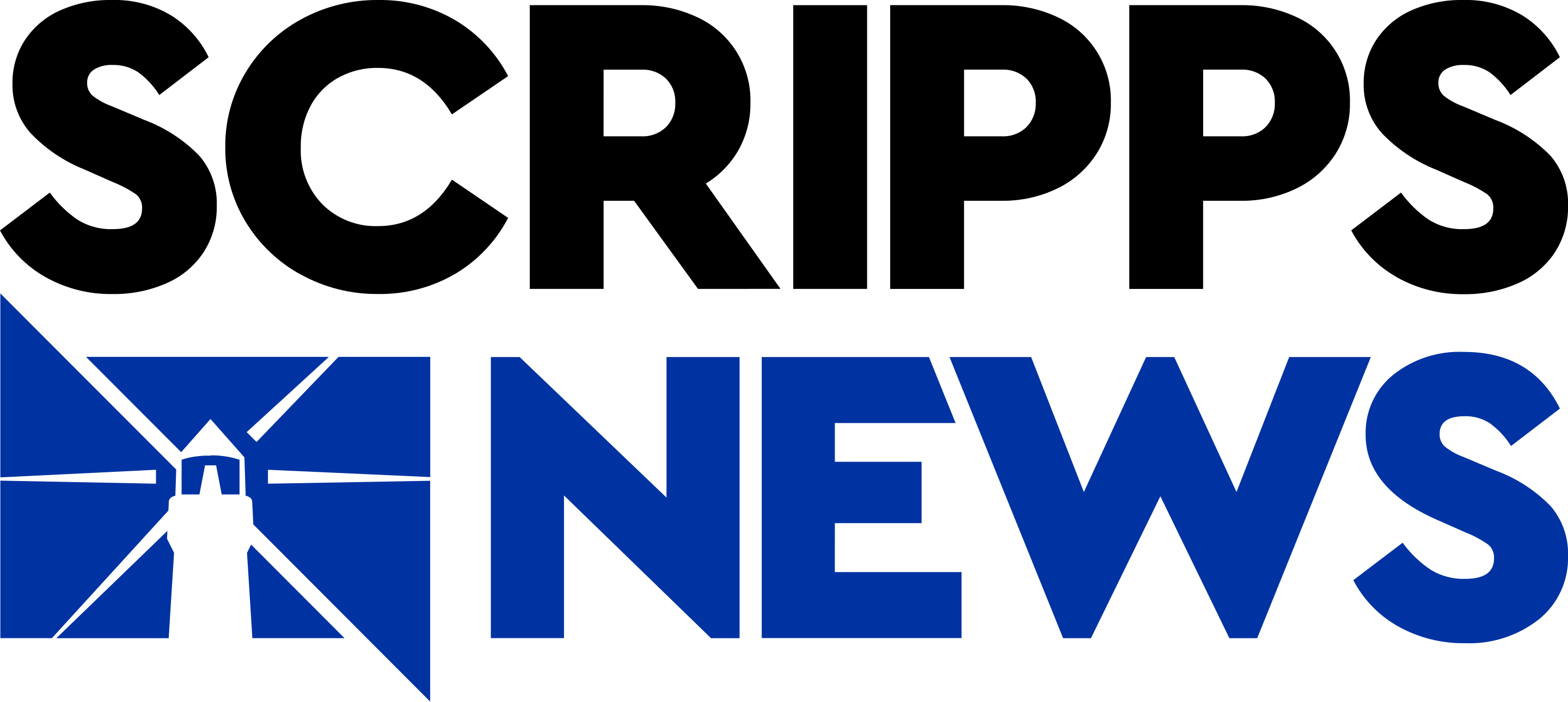 Logo of Scripps News with black text and a blue square with a white lighthouse.